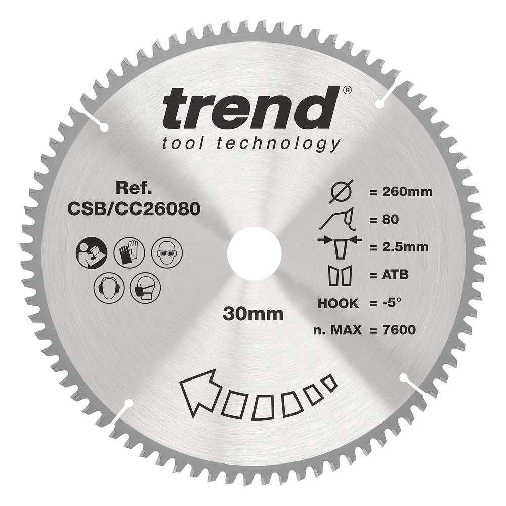 Trend Wood Mitre Craft Crosscut Saw Blade 260mm x 30mm x 80T CSB/CC26080