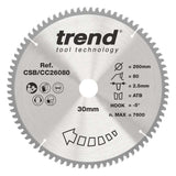 Trend Wood Mitre Craft Crosscut Saw Blade 260mm x 30mm x 80T CSB/CC26080