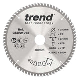 Trend Wood Circular Craft General Purpose Saw Blade 210mm x 30mm x 72T CSB/21072