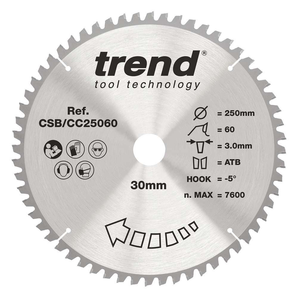 Trend Wood Crosscut Mitre Saw Blade 250mm x 30mm x 60T CSB/CC25060