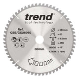 Trend Wood Crosscut Mitre Saw Blade 250mm x 30mm x 60T CSB/CC25060