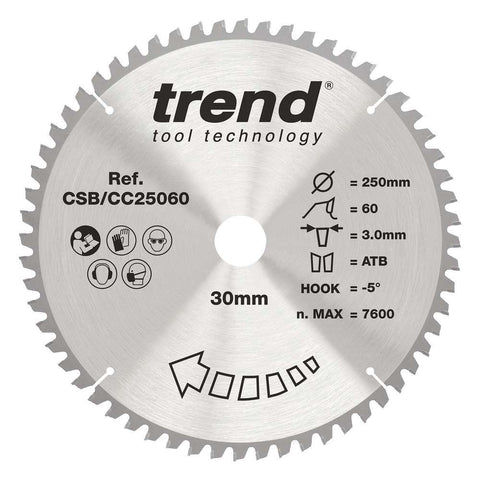 Trend Wood Crosscut Mitre Saw Blade 250mm x 30mm x 60T CSB/CC25060