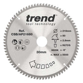Trend Craft Aluminium and PlasticCircular Saw Blade 216mm x 30mm x 80T CSB/AP21680