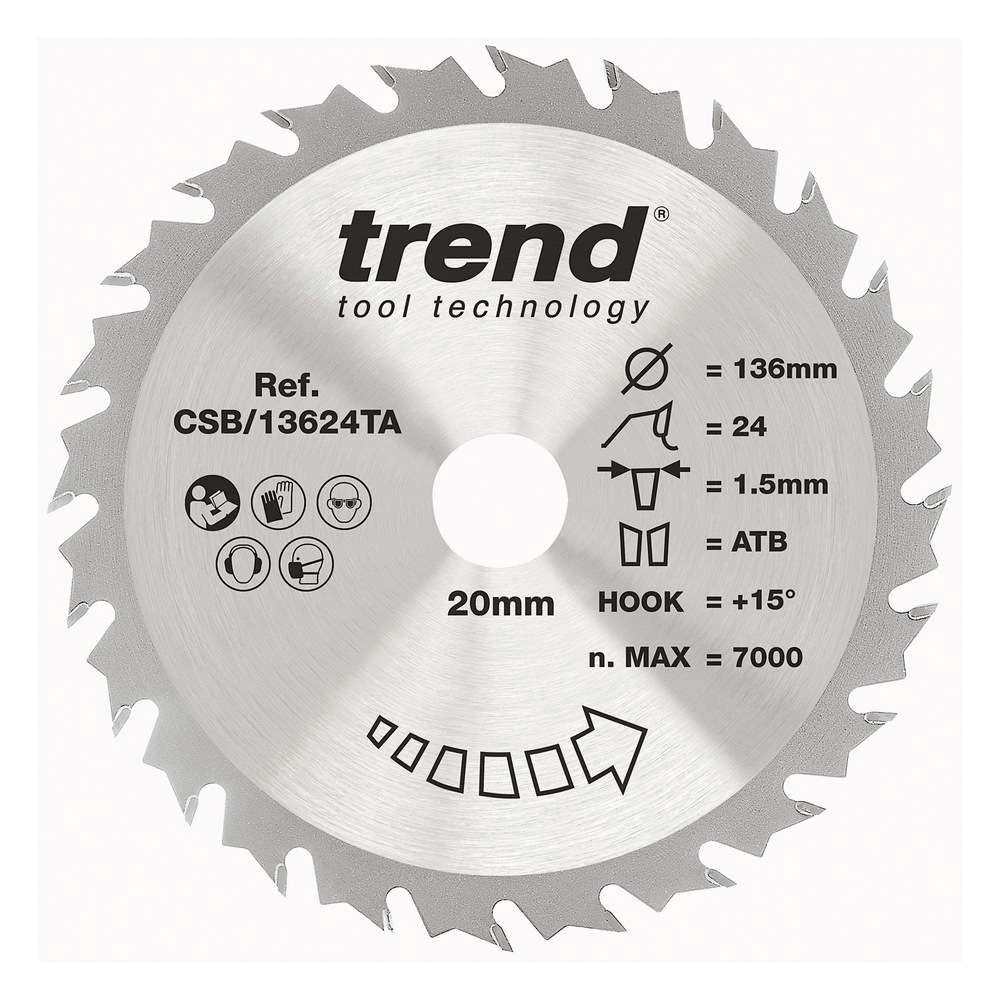 Trend Craft Thin Kerf Saw Blade 136mm Dia. X 24 Teeth X 20mm Bore X 1.5mm Kerf CSB/13624TA