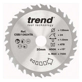 Trend Craft Thin Kerf Saw Blade 136mm Dia. X 24 Teeth X 20mm Bore X 1.5mm Kerf CSB/13624TA