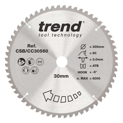Trend Wood Mitre Craft Crosscut Saw Blade 305mm x 30mm x 60T CSB/CC30560