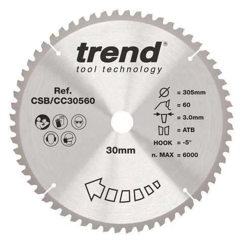 Trend Wood Mitre Craft Crosscut Saw Blade 305mm x 30mm x 60T CSB/CC30560