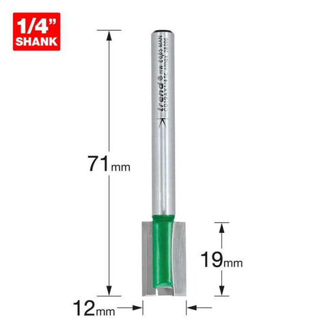 Trend 1/4" Two Flute Straight Cutter 12mm Dia. x 19mm Cut C019AX1/4TC