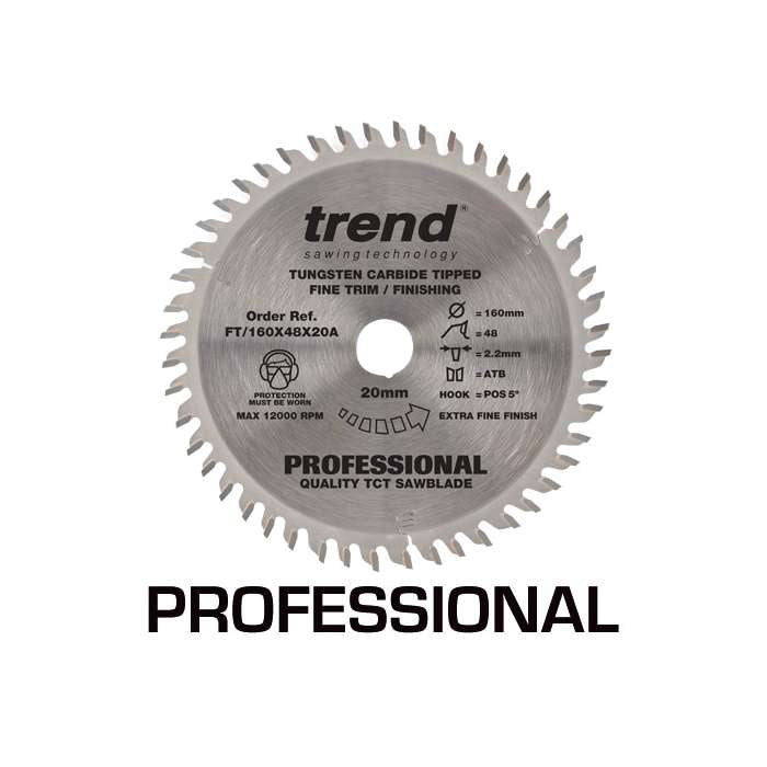 Trend 160mm x 48 Teeth x 20mm Fine Trim Saw PLUNGE Professional SAW Blade FT/160X48X20A