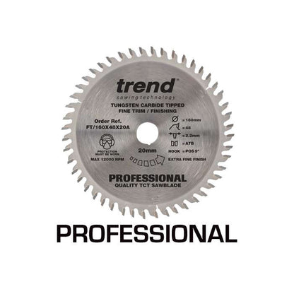 Trend 160mm x 48 Teeth x 20mm Fine Trim Saw PLUNGE Professional SAW Blade FT/160X48X20A