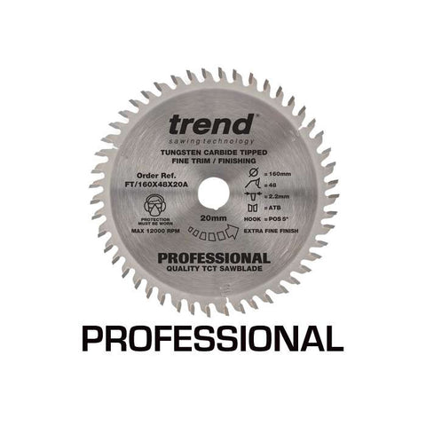 Trend 160mm x 48 Teeth x 20mm Fine Trim Saw PLUNGE Professional SAW Blade FT/160X48X20A