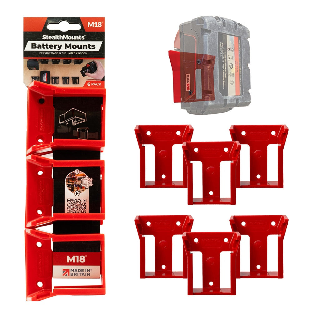 StealthMounts Milwaukee M18 Battery Mounts Pack of 6 SMT-BM-MW18-RED