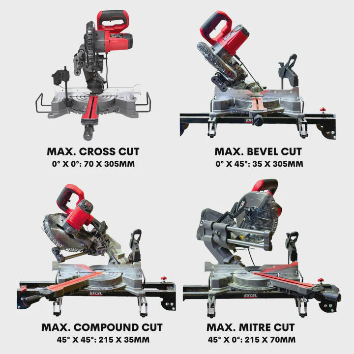 Excel 8.5" 216mm Mitre Saw Large Base 1500W/240V with Laser & Leg Stand
