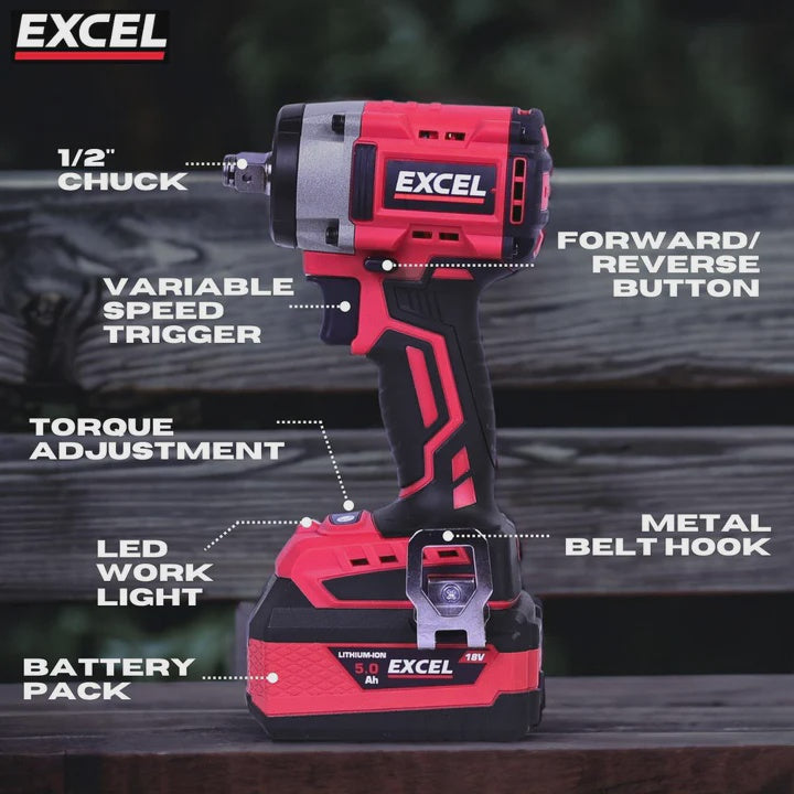Excel 18V 10 Piece Power Tool Kit with 4 x 5.0Ah Batteries & Charger EXLKIT-16296