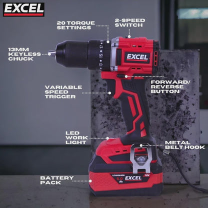Excel 18V 4 Piece Power Tool Kit with 3 x 5.0Ah Batteries & Charger EXLKIT-16283