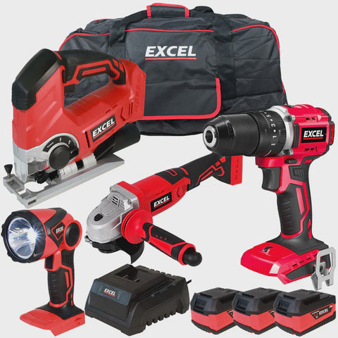 Excel 18V 4 Piece Power Tool Kit with 3 x 5.0Ah Batteries & Charger EXLKIT-16283