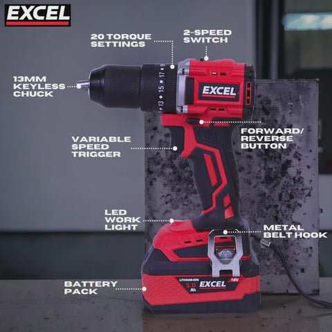 Excel 18V 10 Piece Power Tool Kit with 4 x 5.0Ah Batteries & Charger EXLKIT-16296